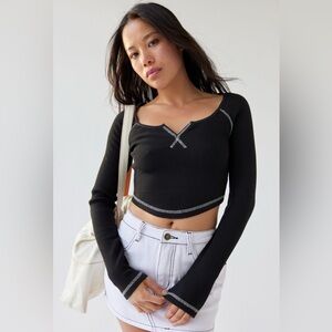 Urban Outfitters BDG Black Waffle Cropped Long Sleeve Top